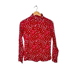 IBKUL 1/4 Zip Evelyn Mock Neck Pullover Small Red White Dot Mesh Long Sleeve UPF